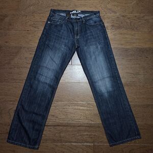 Helix N56 Loose Straight Y2K Jeans Men 32x34 (34x34) Blue Denim Whiskered Grunge